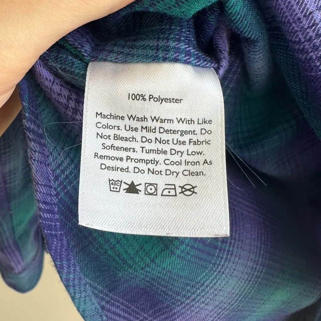 Eddie Bauer Plaid Flannel Button Down Shirt, Purple/Green/Blue, Size Medium - Image 11