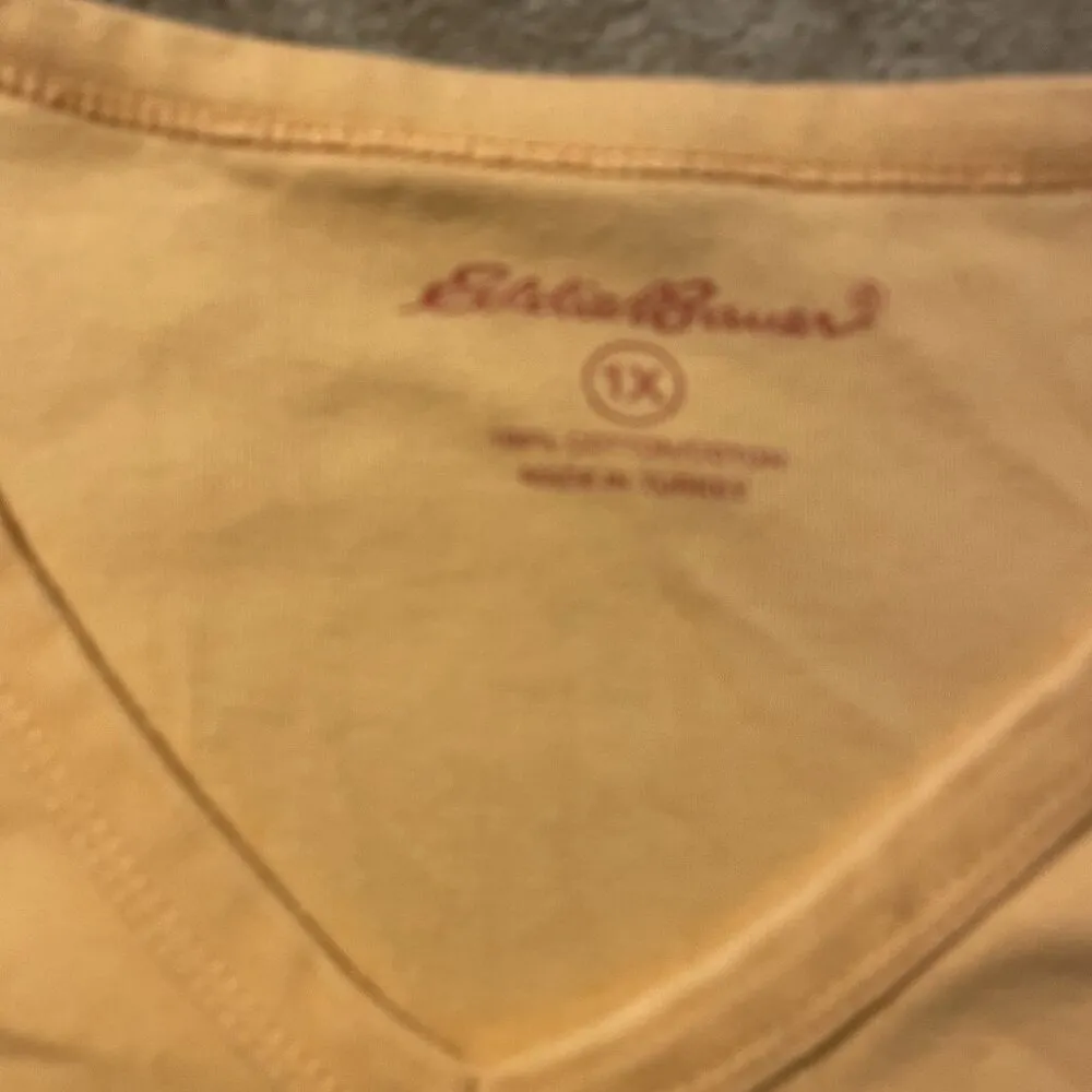 Eddie Bauer Shirt Womens 1X Yellow Vneck Casual Basic Tshirt Short Sleeve - Image 2