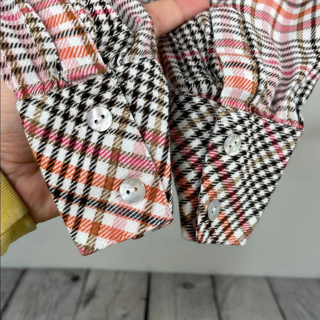 J.Jill Top Women's Glen Check Plaid Ruffled Button - Image 10