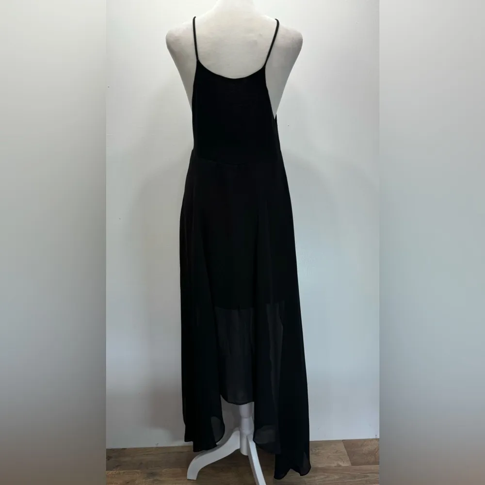 Black Sheer Chiffon Overlay Flowy High Low Spaghetti Strap Dress Muui by i.d.s. Size 8 - Image 5