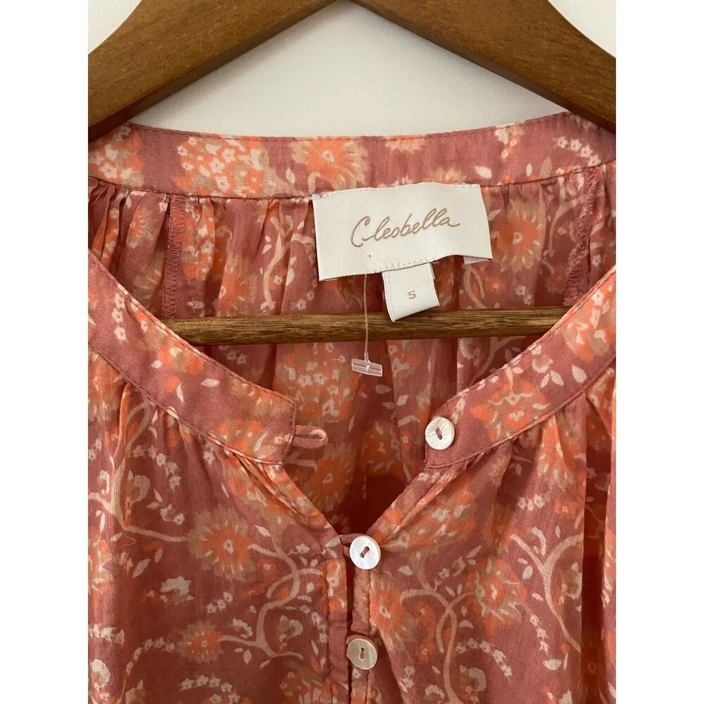 Cleobella Quinn Blouse Camara Floral Organic Cotton Orange Peach $148 Pink Shirt - Image 2