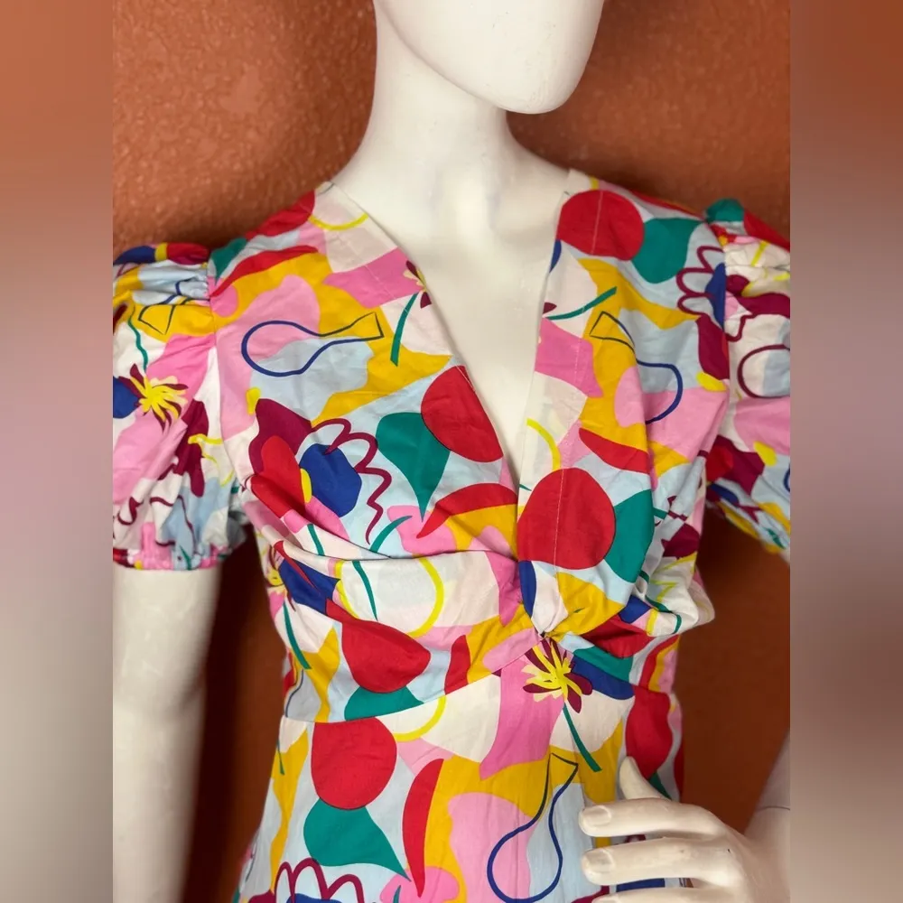 FREE PEOPLE Glamorous Abstract Rainbow Colorful Abstract Print dress Size 6. E51 - Image 14