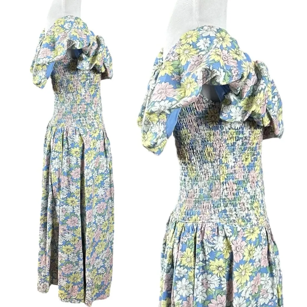 Free People Lewis Maxi Dress Pastel Small NWT Spring Floral Dainty Cottage Linen - Image 10