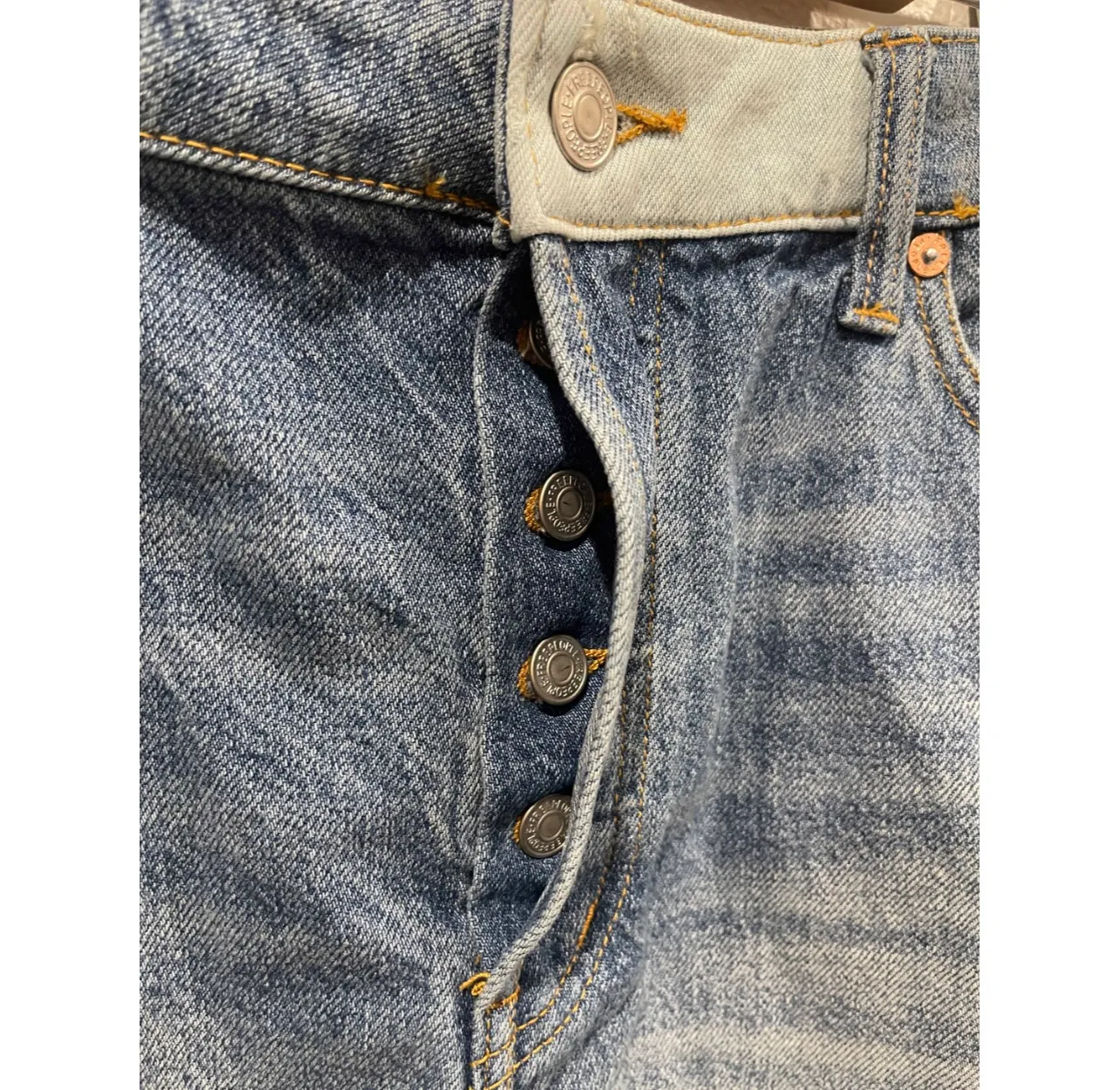 We The Free Patchwork Denim Blue Button Fly Pockets Mini Skirt - Image 3