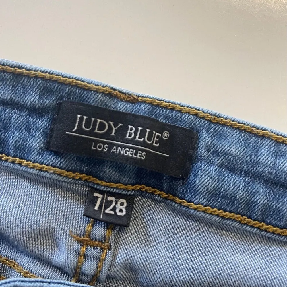 Judy Blue Relaxed Fit Medium Wash Distressed Holes Loose Denim Jean 7/28 28x26 - Image 6