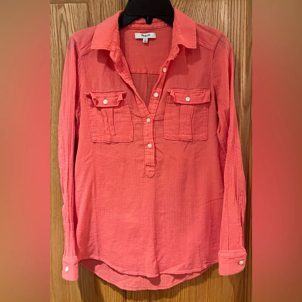 Madewell Button Placket Cotton‎ Popover Tunic Top Shirt in Flame Orange Size XS - Image 2