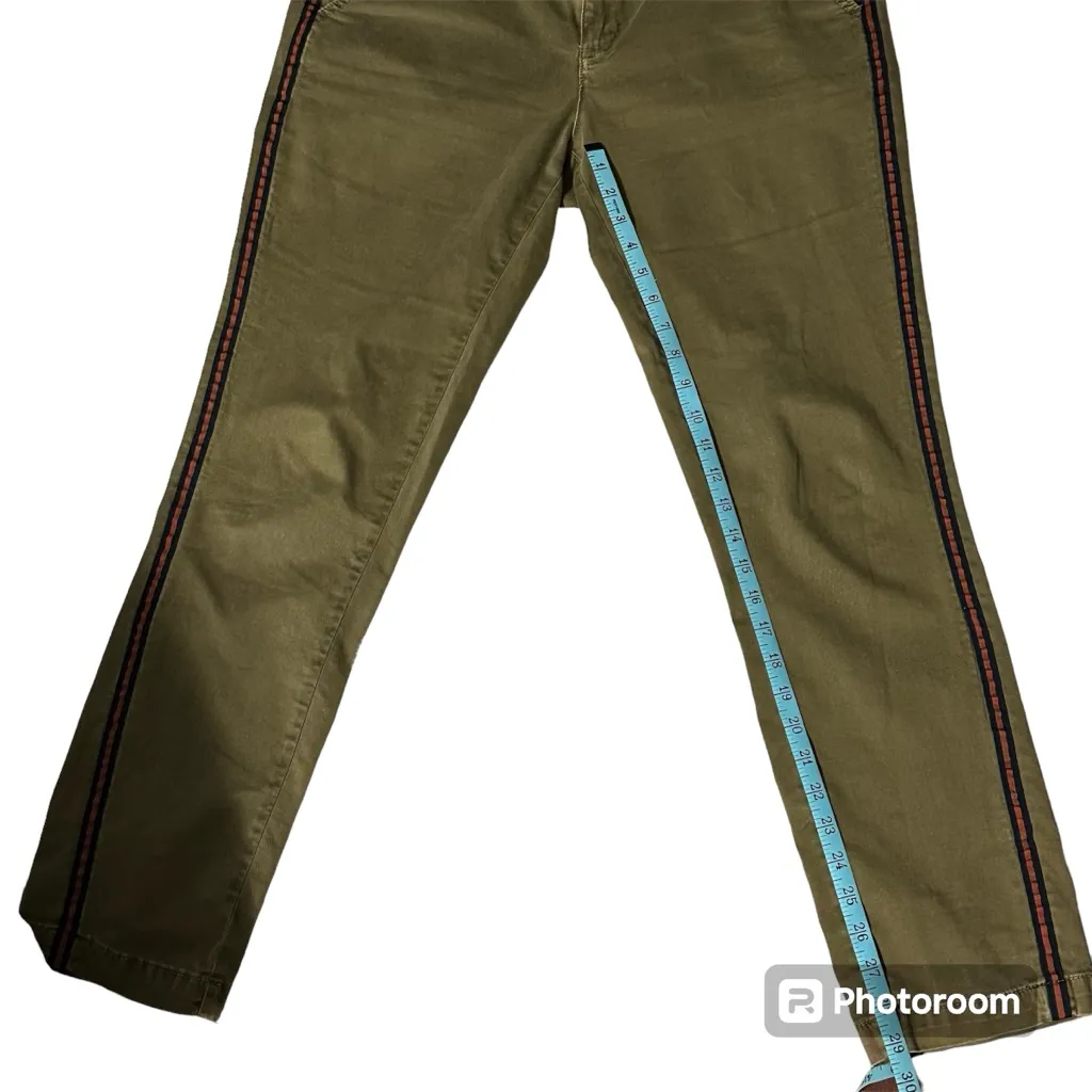 Anthropologie Army Olive Green Relaxed Tuxedo Striped Chino Pants Size 29‎ - Image 6