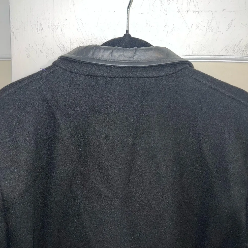 Vintage Hunter’s Run Pure New Wool And Leather Trim Black Long Coat Size 12 - Image 4