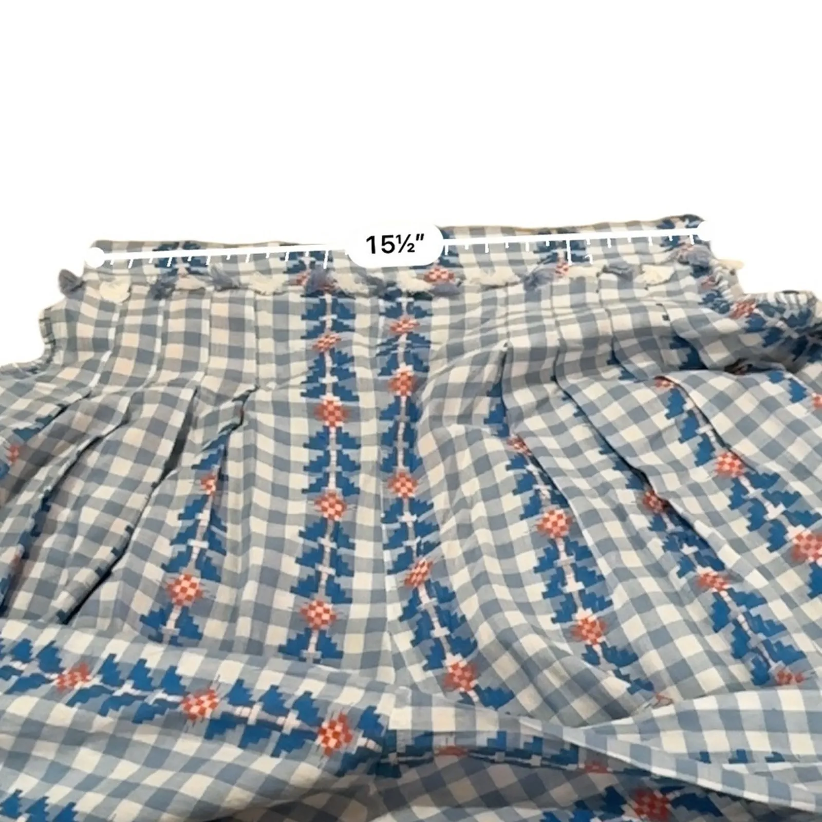 DoDo Bar‎ Or Fernanda Wide Leg Gingham Embroidered Tassel High Rise Pants Sz L Blue Size L - Image 10