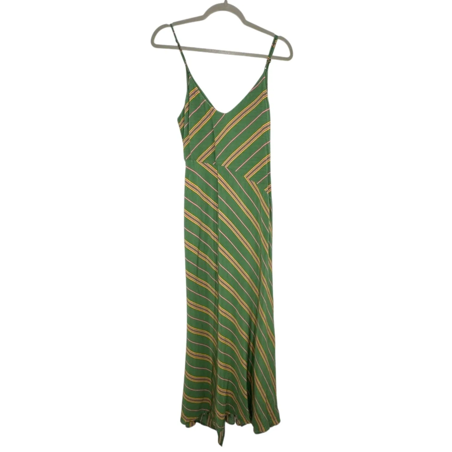 ASTR the Label Green Stripe V Neck Maxi Dress Spaghetti Strap Side Slit Size S - Image 2