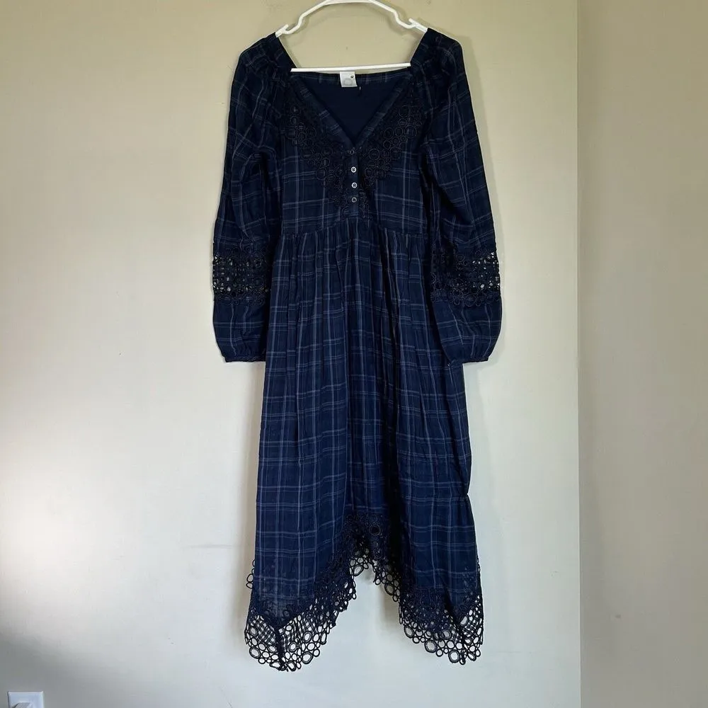 Anthropologie Akemi + Kin Codie Plaid Handkerchief Dress Size 6 Navy‎ Blue - Image 2