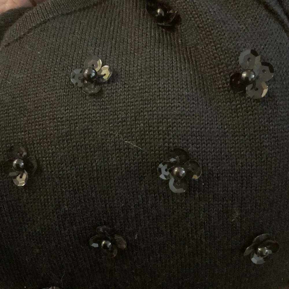 Vintage 80s 90s Outlander Sequin Black Flower Sweater Top Women's Small Chic New - Image 2