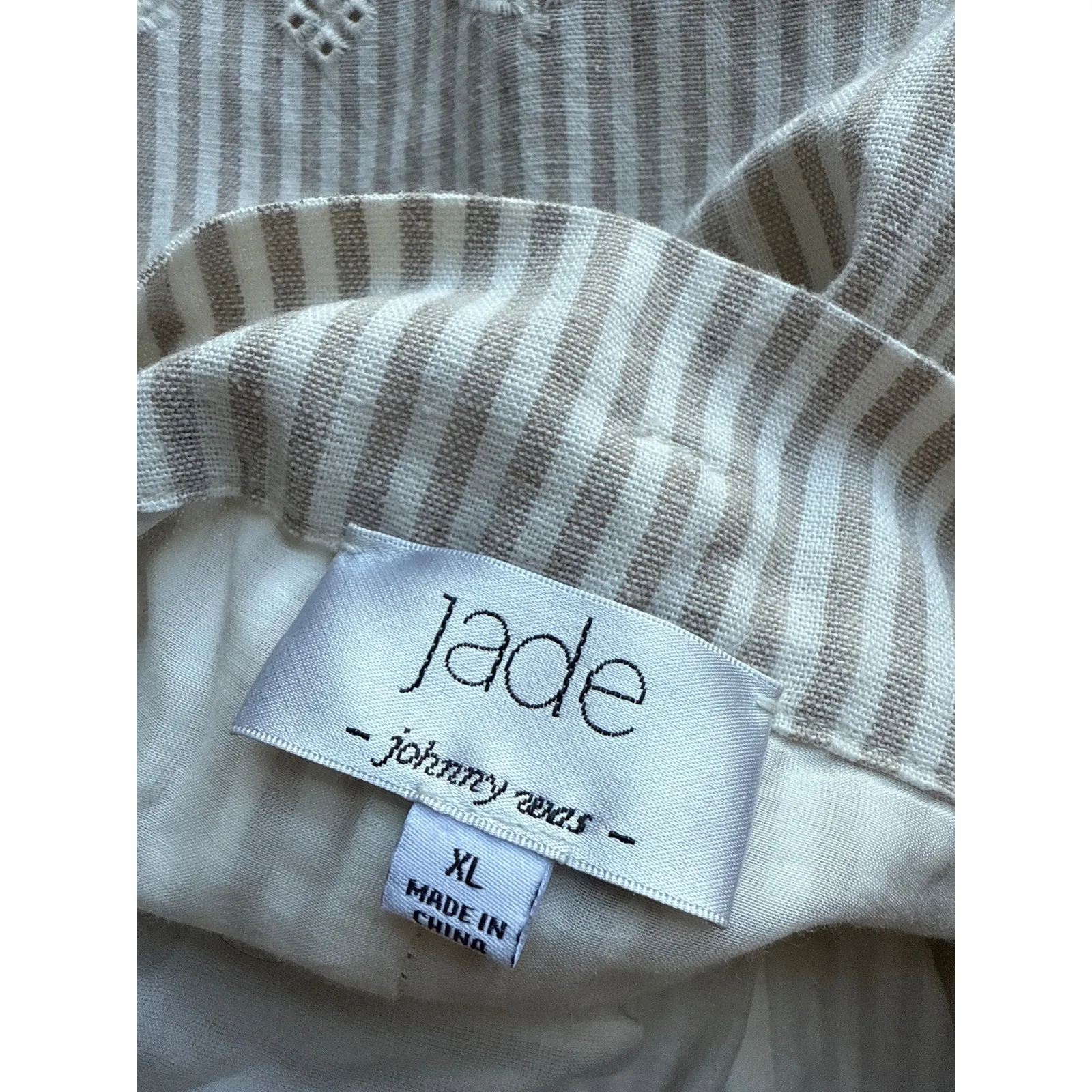 Johnny Was JADE Ciana Paper Waist Shorts in Tan & White Stripes Size XL X-Large - Image 4