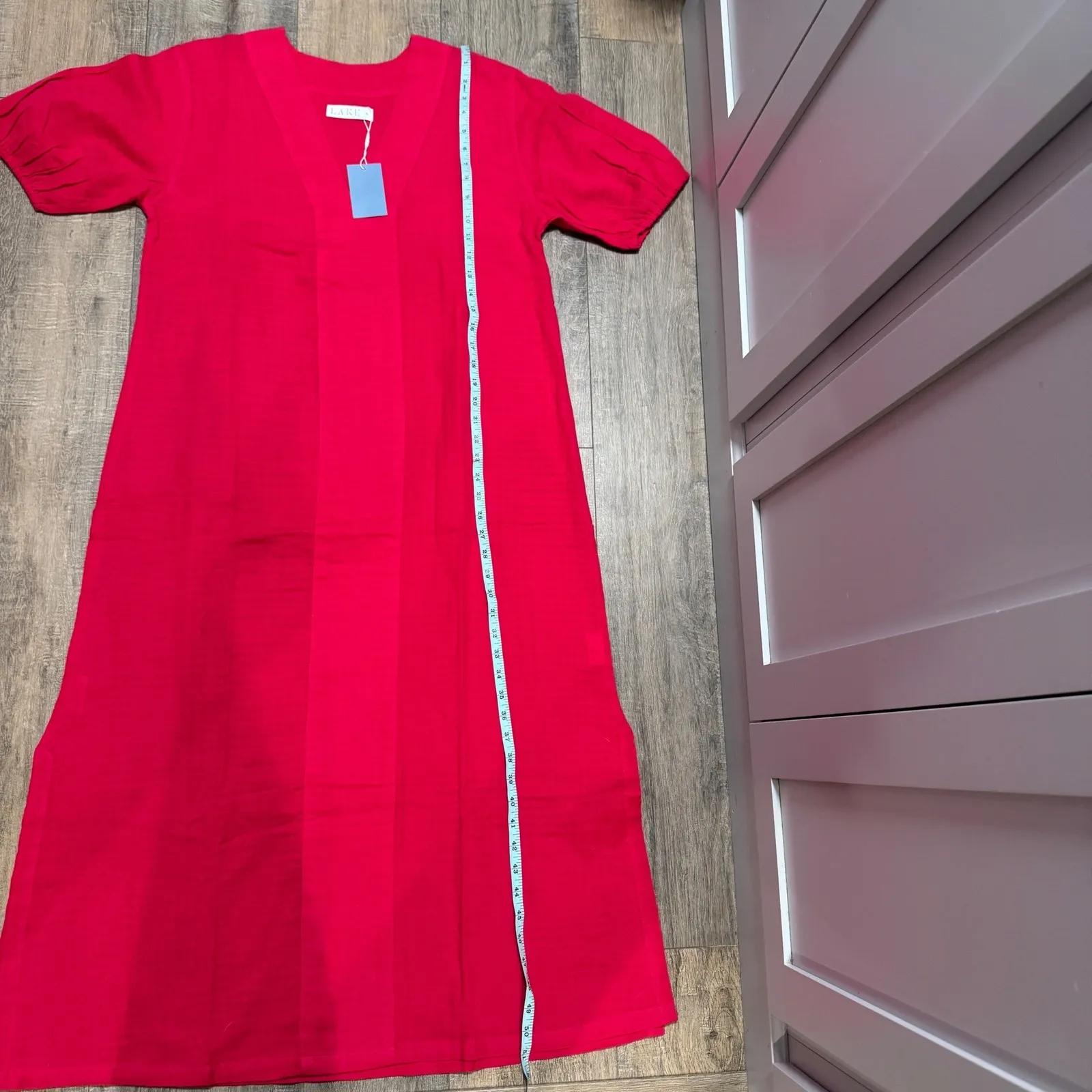 LAKE Medium V Neck Short Sleeve Cotton Gauze Maxi Dress Kaftan Brand New Pink - Image 6