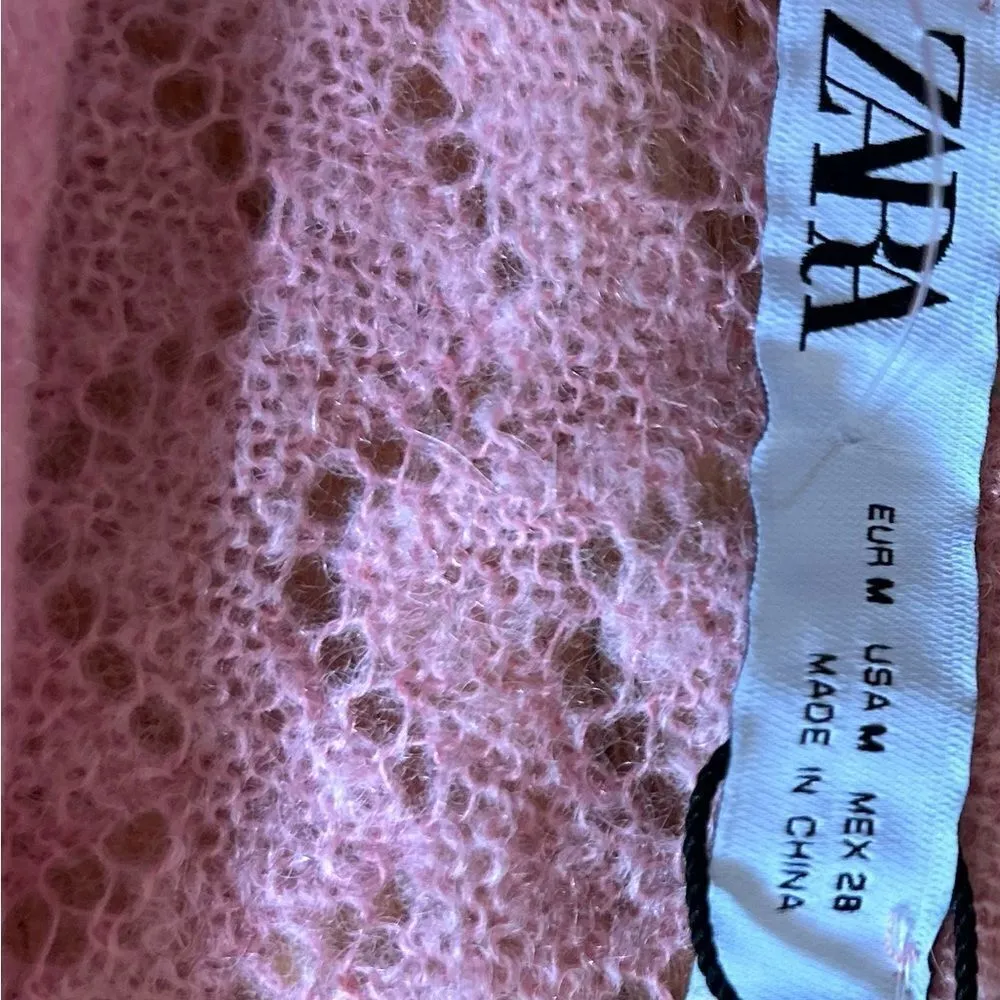 NEW ZARA Light Pink Pointelle knit crop top alpaca and wool blend Size Small - Image 5