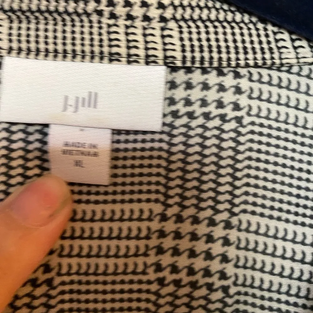 J. Jill Oversized Sheer Black and White Houndstooth Long Sleeve Blouse, Size XL - Image 6