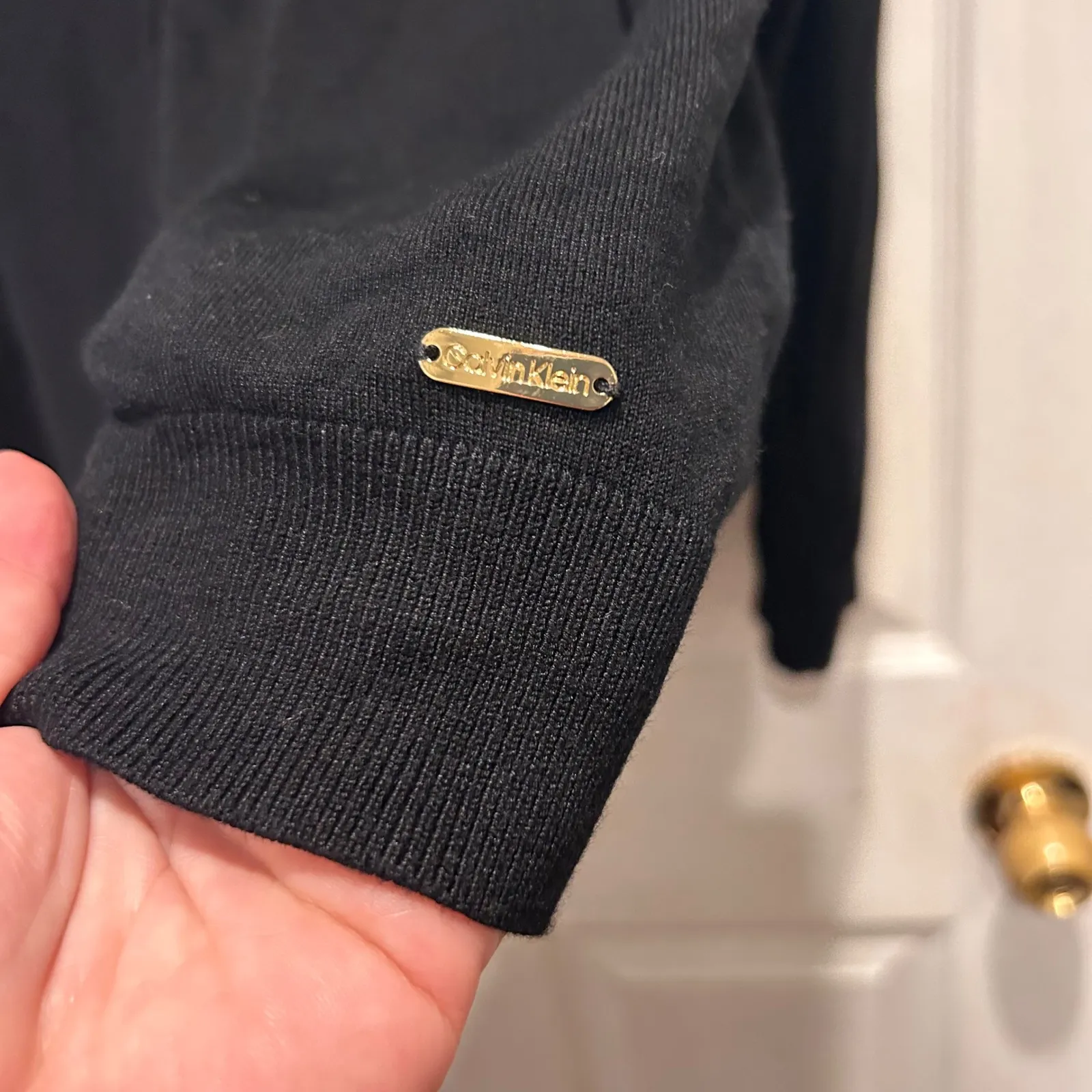 Calvin Klein Womens Black Cardigan Sweater Gold Buttons Knit Top Large L‎ - Image 2