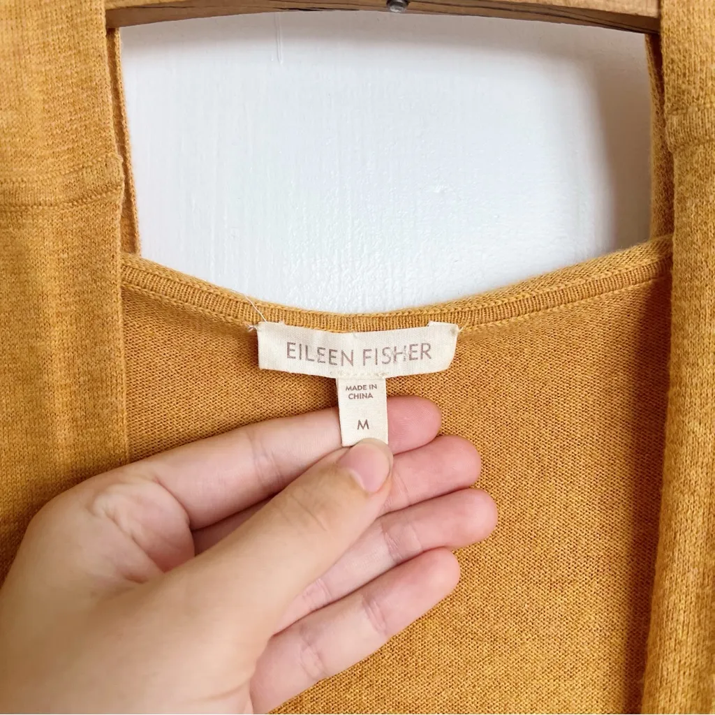 Eileen Fisher • Cashmere Blend Tunic Sweater hooded hoodie mustard yellow knit - Image 3