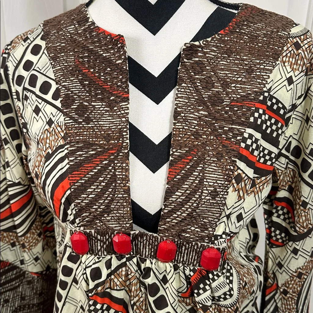 Anya Hindmarch Brown and Red Patterned Tunic Size M - Image 2