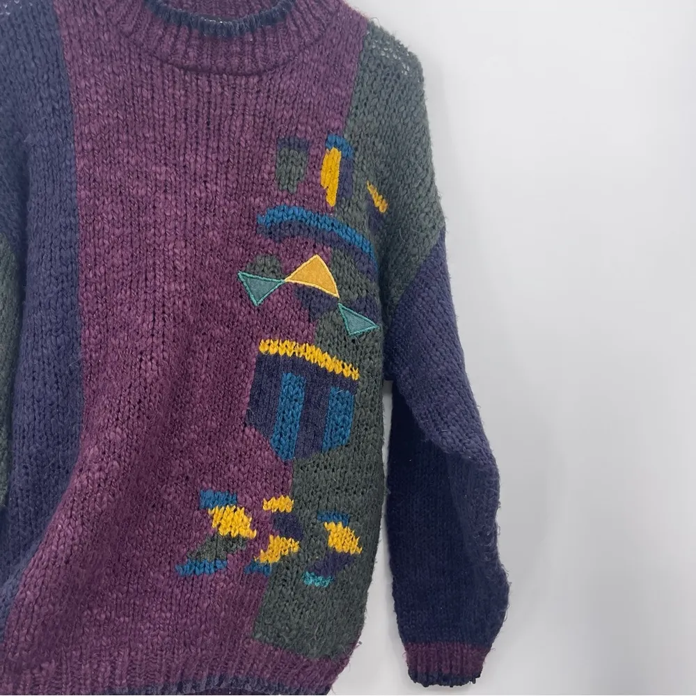 Vintage 90s Jewel Tone cable Knit Grandma Sweater Size XL - Image 2