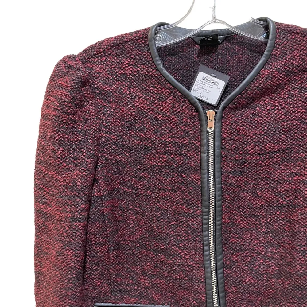 Club Monaco Braxlee Knit Wool Blazer Jacket Burgundy Black Women’s Size 2 New - Image 7