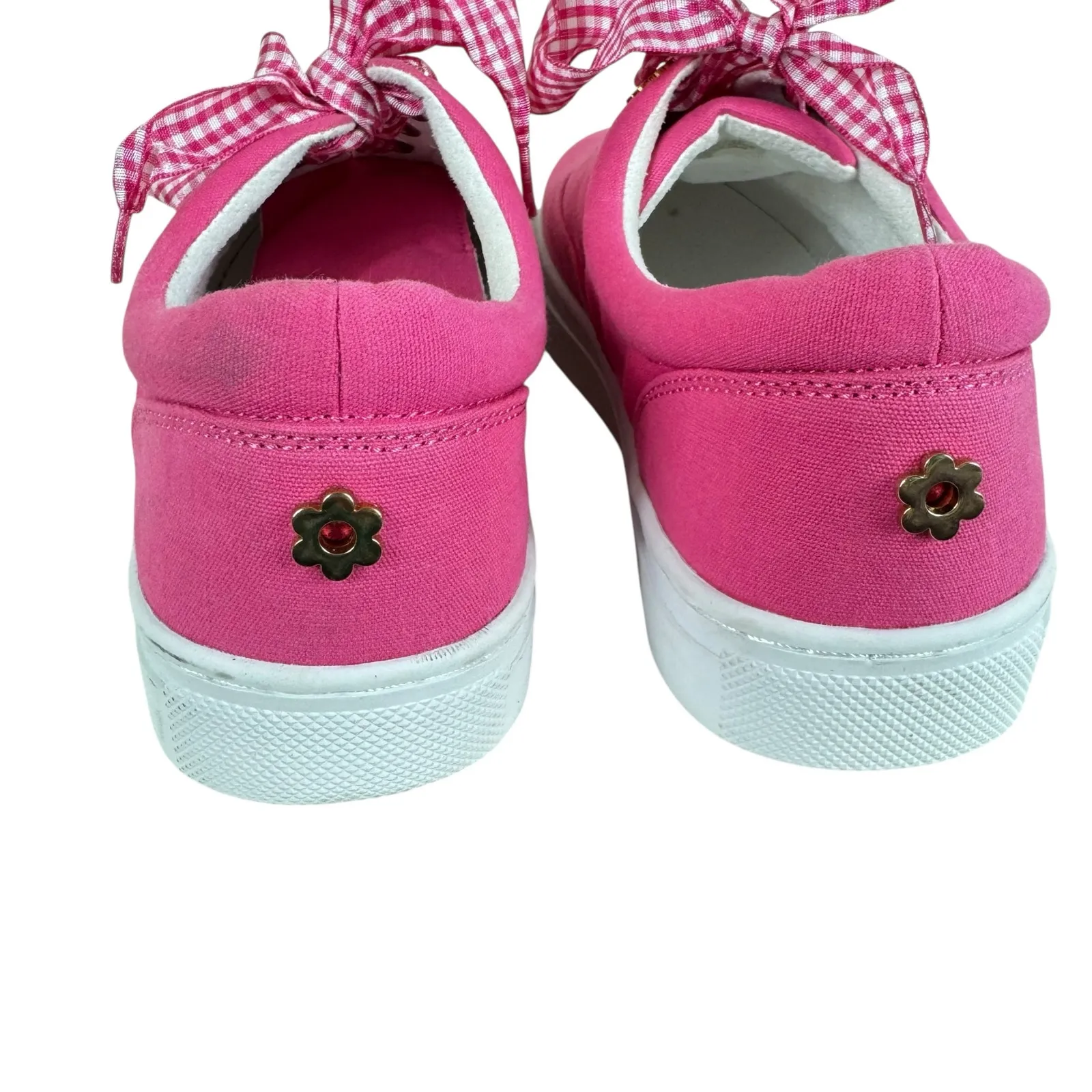 Izaac Mizarahi Live Pink Canvas Gingham Lace Up‎ Fashion Sneakers Size 8.5 - Image 6