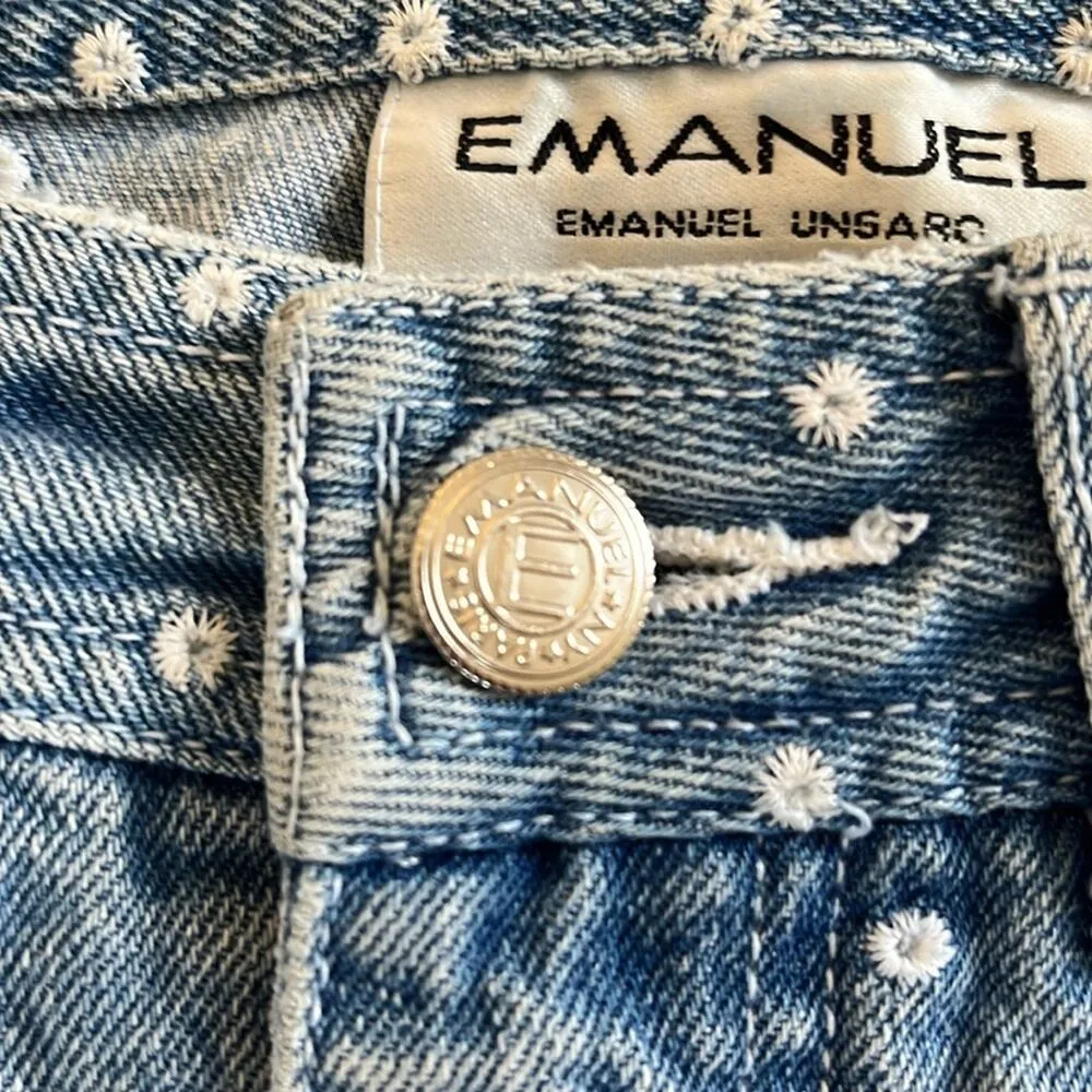 Vintage Emanuel/Emanuel Ungaro daisy embroidered jeans. Size 4/38 Blue - Image 5
