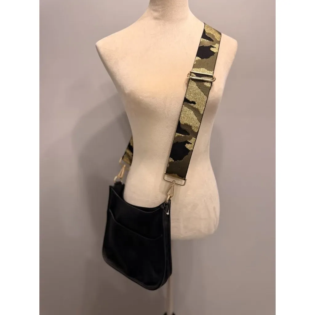 NEW Ah Dorned black vegan leather crossbody bag adjustable camo guitar strap - Image 3