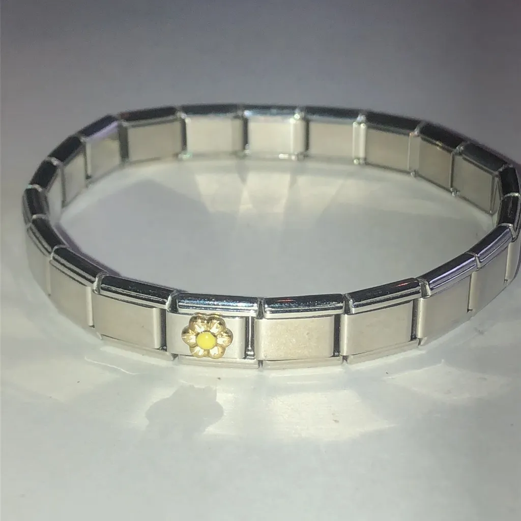 Silver Tone Flower Initial M Stretchy Charm Bracelet - Image 6