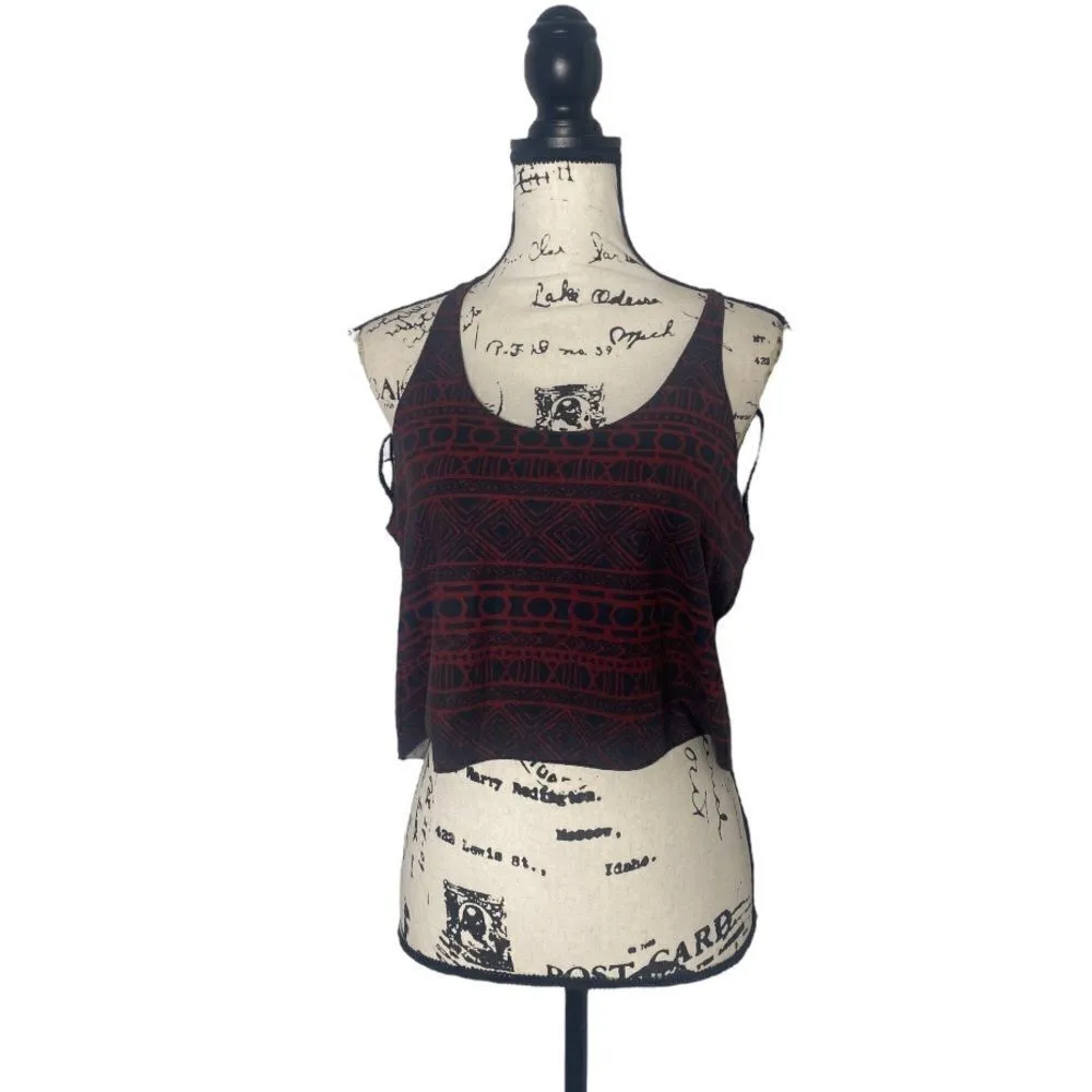 Brandy Melville Maroon & Black Geometric Flowy Crop Top One Size Boho Cami - Image 2