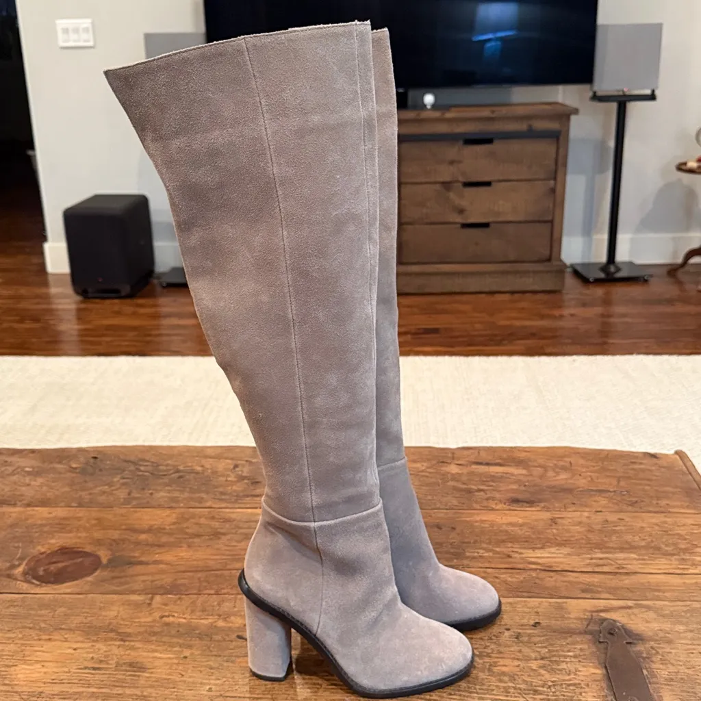 Gianni Bini Taupe Suede Over Knee 3" Tall Heeled Boots Size 5.5 - Image 3