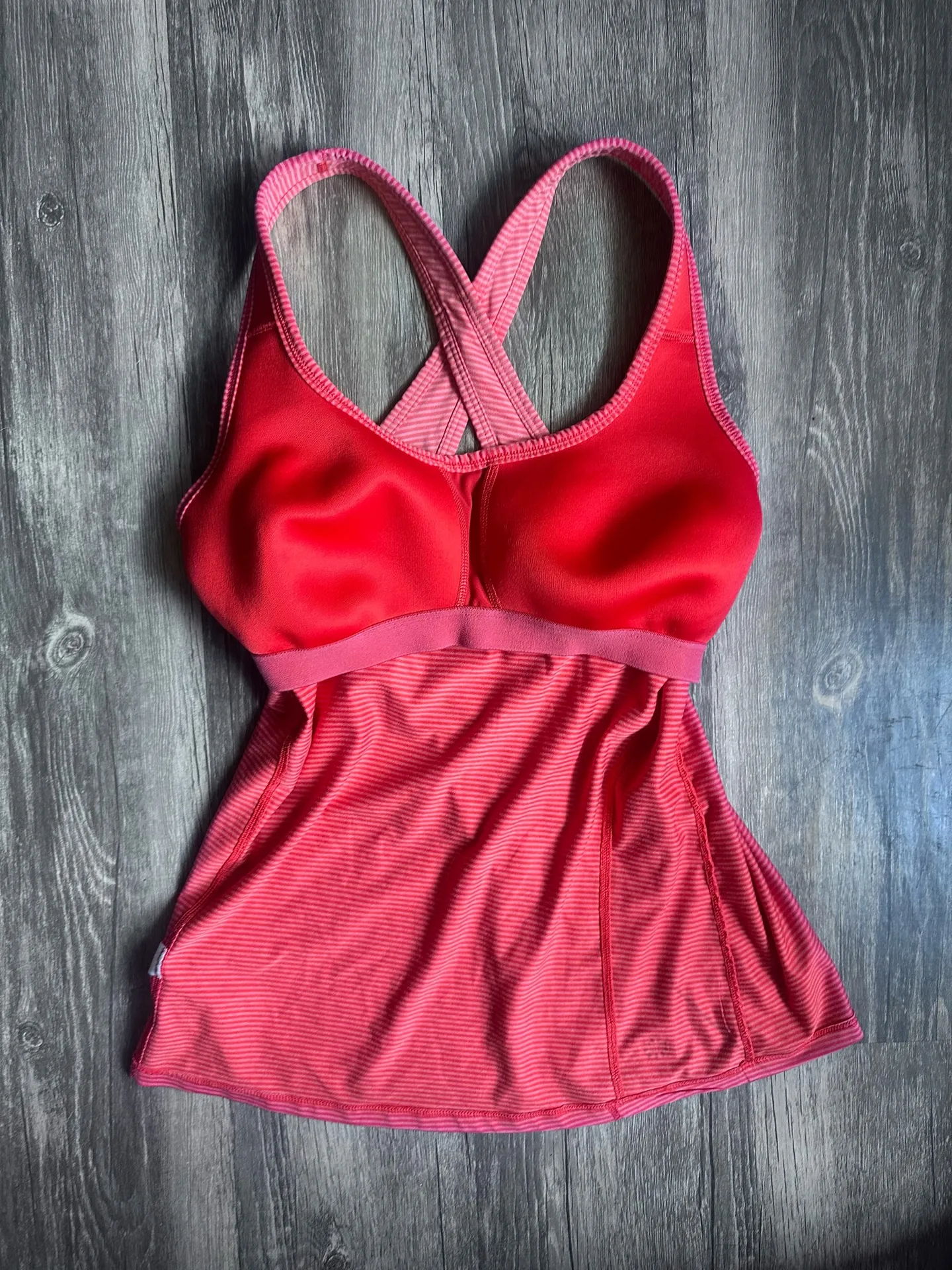 Athleta Criss Cross Built in Bra Athletic Tank Top SZ S Coral Striped Tank - Image 11