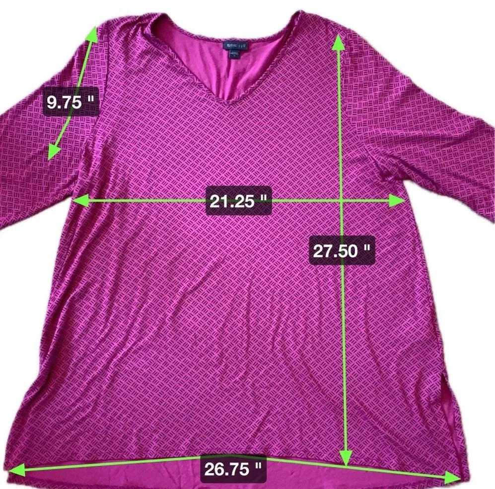 J.Jill Tunic Top Women's XL Raspberry Pink Black Print Wearever Collection - Image 4