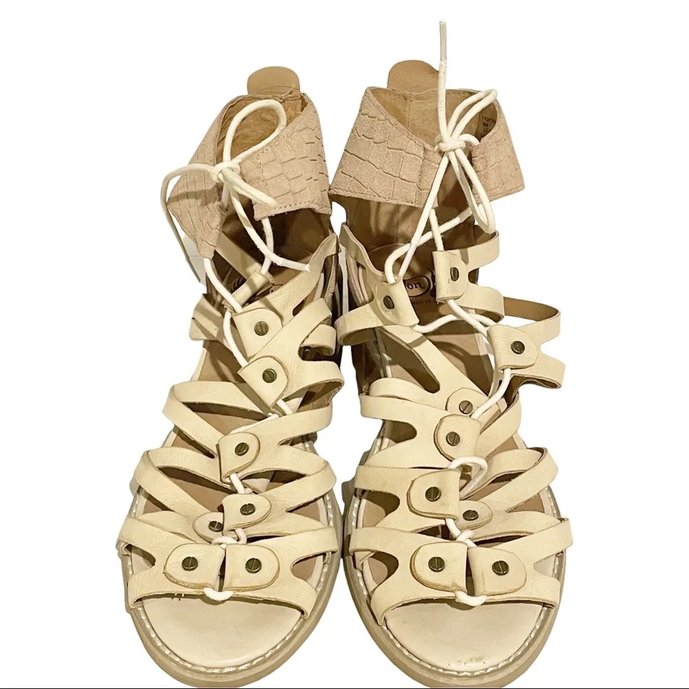 Von Dutch Size 8M Tan Leather Lighten Up Block Wooden Heel Gladiator Sandal - Image 3