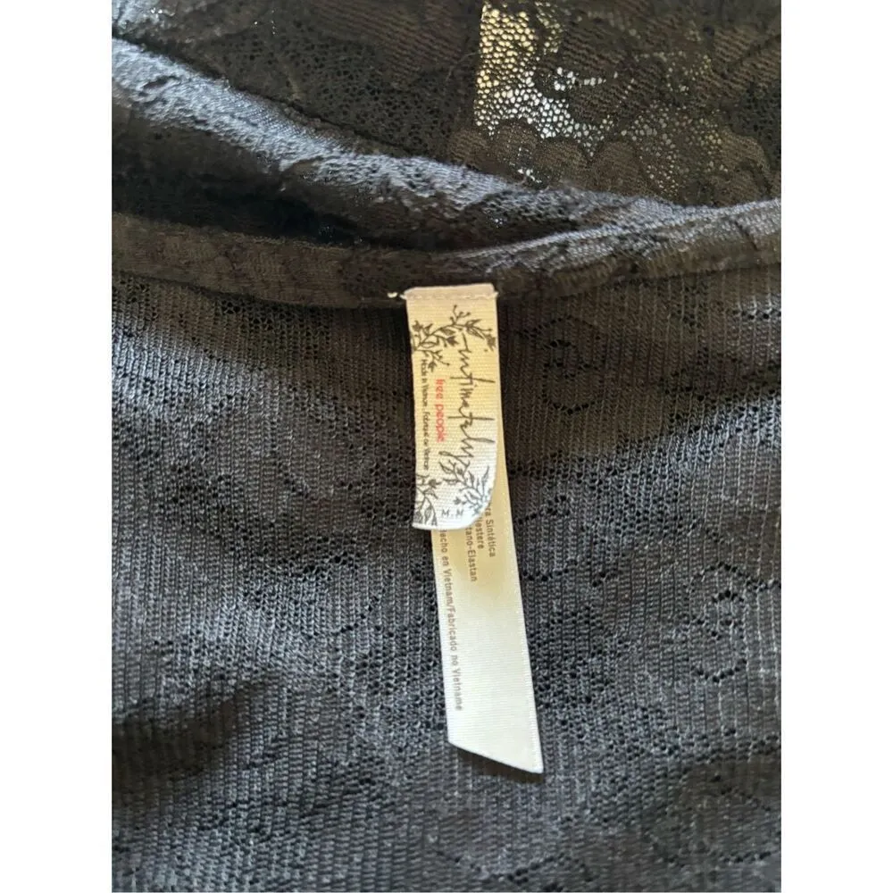 Intimately Free People Black Lace Semi-Sheer Thong Bodysuit Womens  Size Medium - Image 2