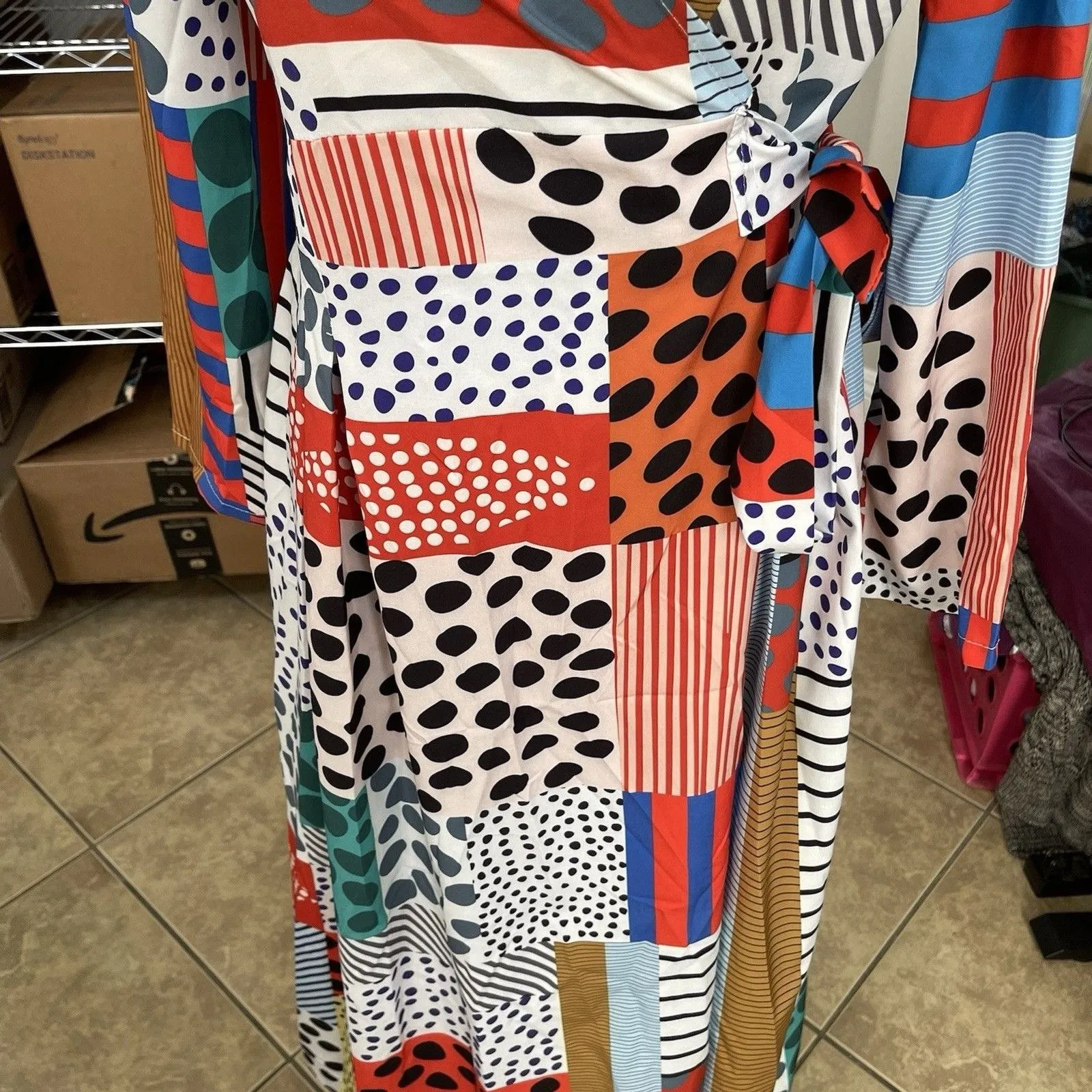 Shein Womens Dress Sz Small Maxi Wrap Polka Dots Retro Y2k 90s 70's Inspired - Image 7