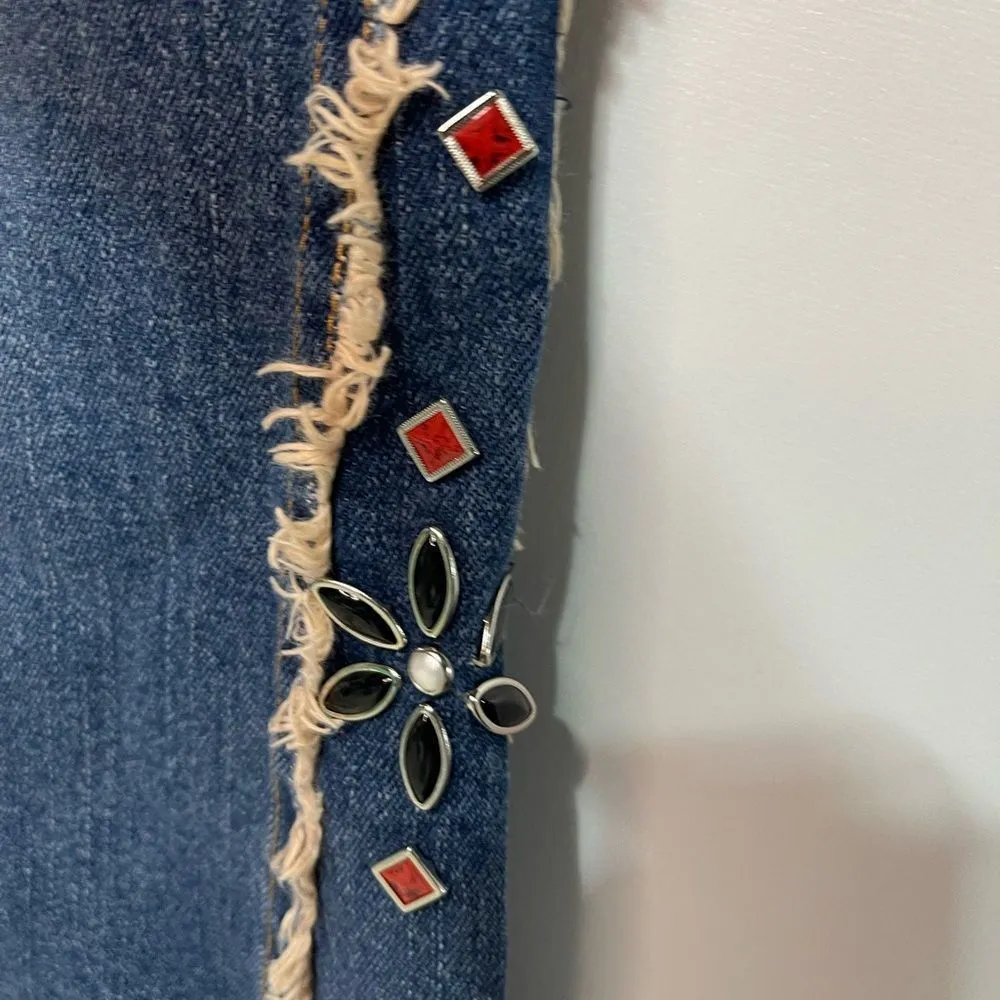 Vintage Flare Bellbottom Wedgie Back Size 8 Beaded Flare Blue - Image 14