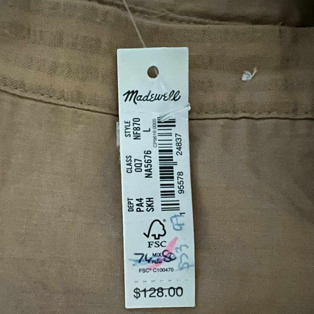 Seersucker Puff-Sleeve Cutout Short Mini Dress Large Women’s Seed Khaki - Image 5