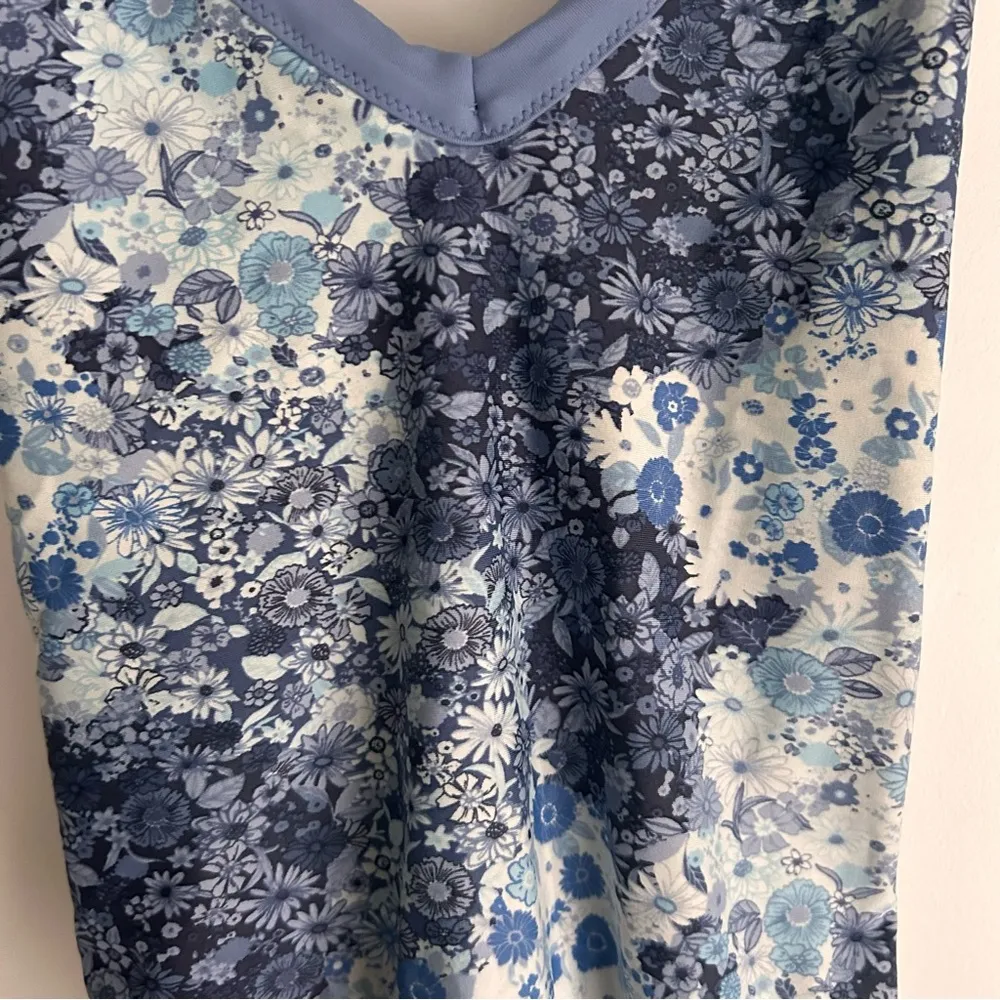 Aerie  baby blue micro multi floral strappy back vneck plunge one piece swimsuit - Image 8