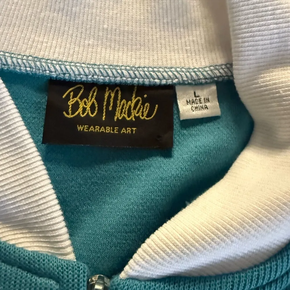 Bob Mackie Wearable Art Embroidered Floral Bird Jacket Zip Up Size Large Teal - Image 9