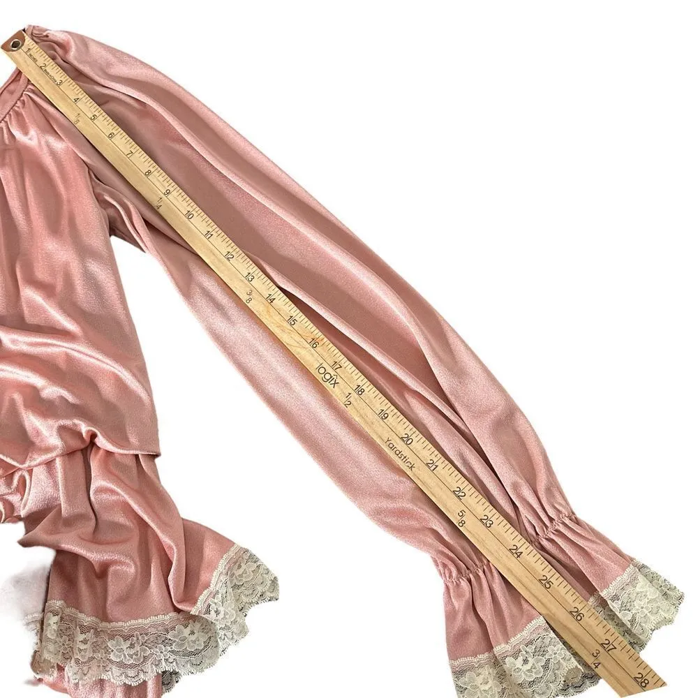 Vintage 70s Union Made Midi‎ Dress Size M Floral Lace Long Sleeve Pink Feminine Size M - Image 13