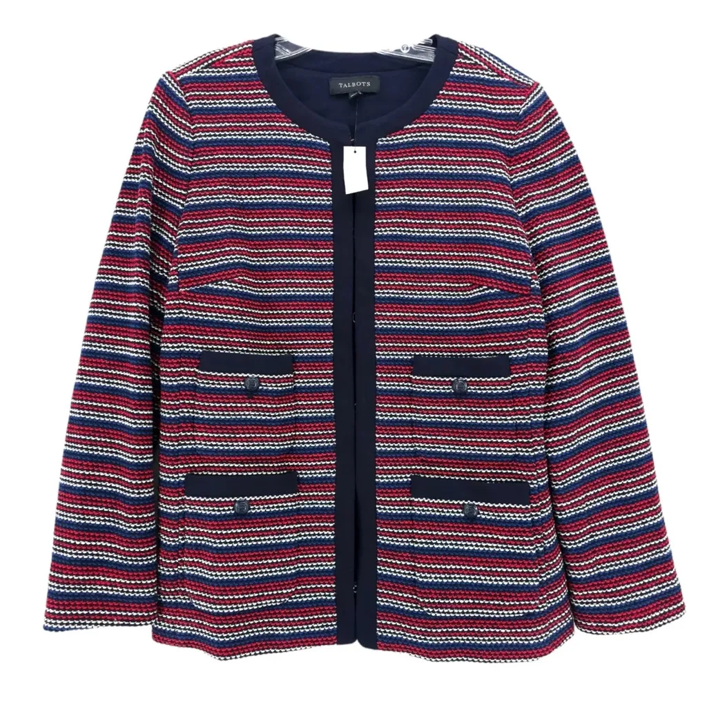 TALBOTS Woven Blue Red White Striped Cotton Blend Blazer Jacket Size XL P NEW‎ - Image 2