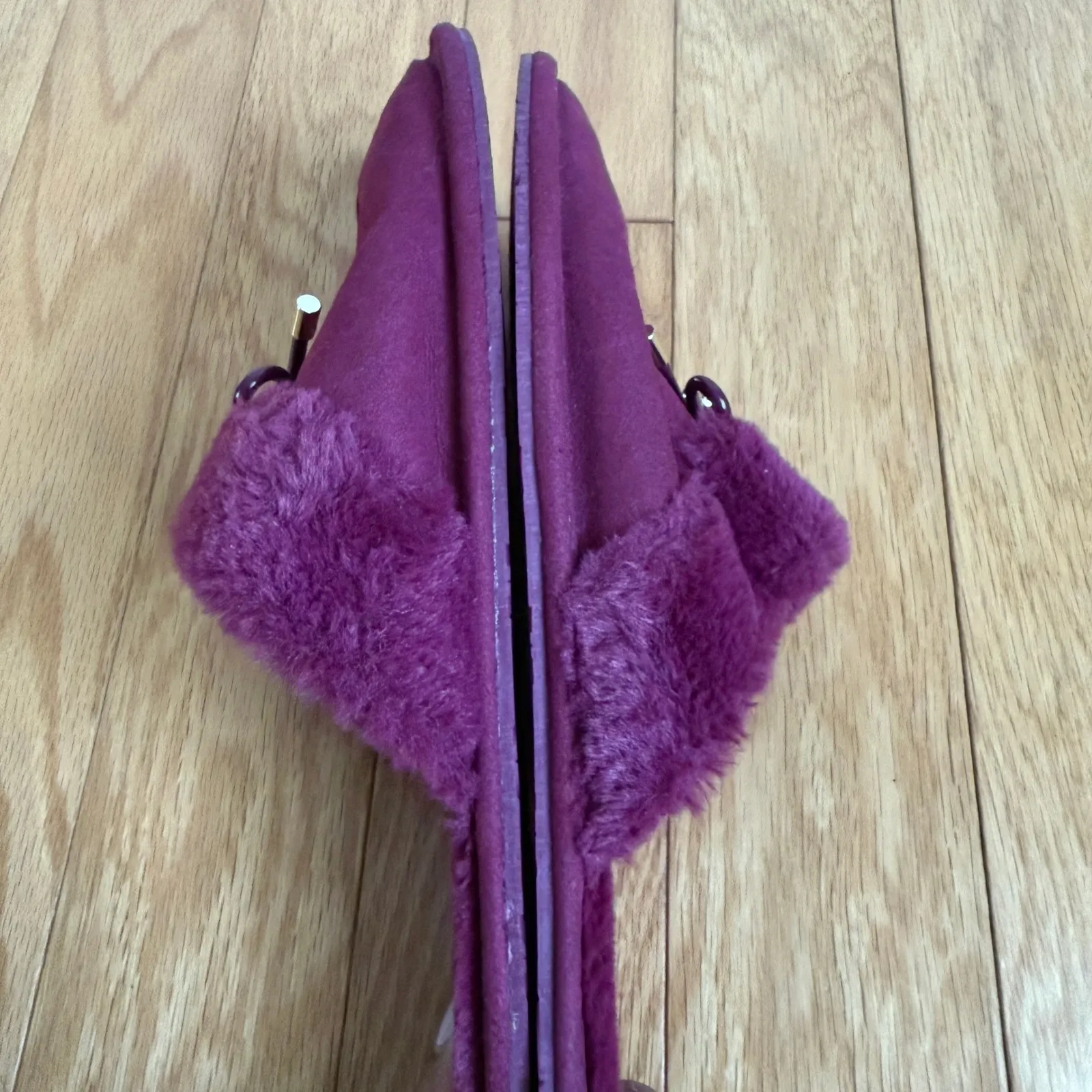 Kate Spade New York Plum Purple Faux Fur Luxury‎ Mob Wife Slippers Slides sz 7 - Image 6