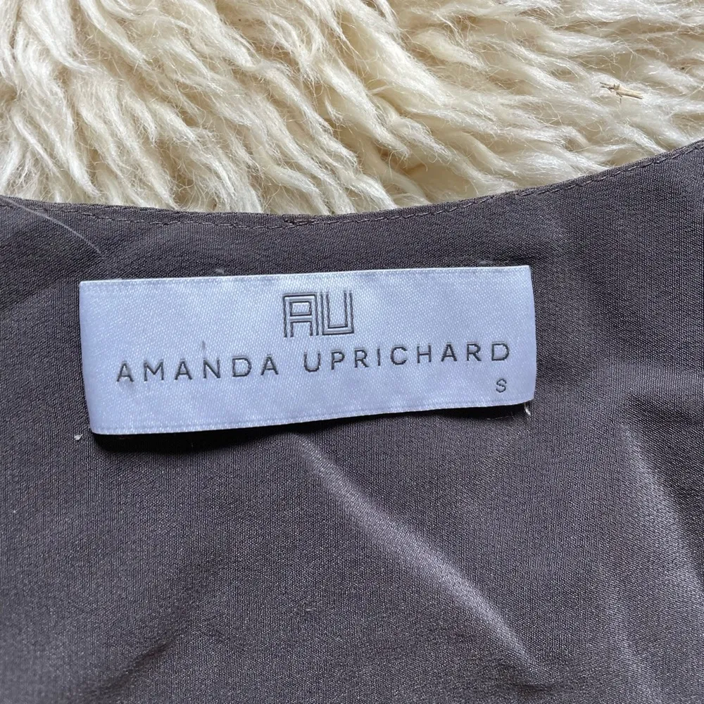 100% silk Amanda Uprichard long sleeved blouse tunic purplish gray Pleats - Image 2