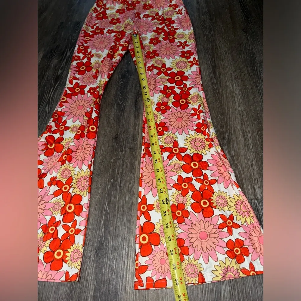 Red & Pink Floral Flare Hippie Pants - Image 9