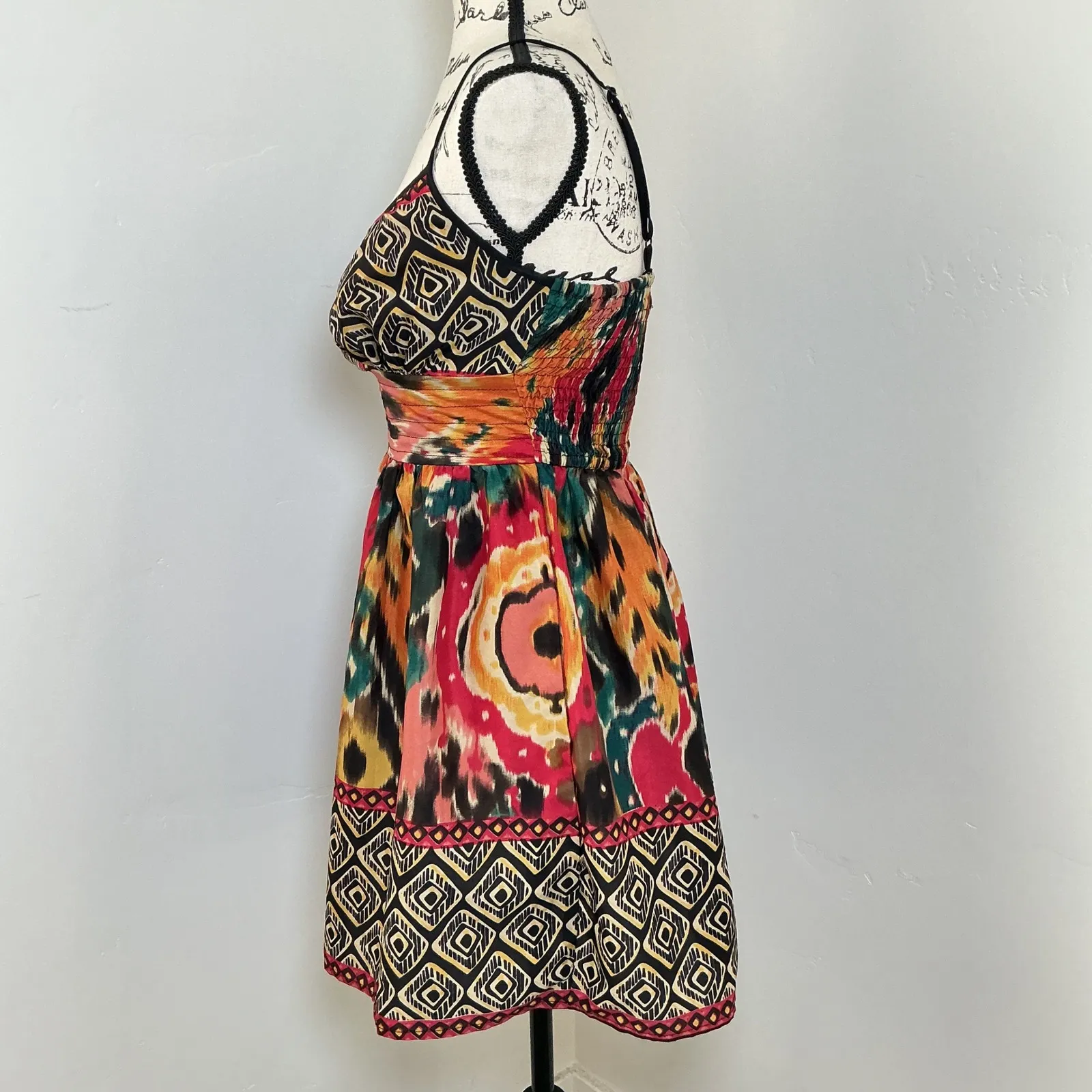 America Rag Cie Bohemian Abstract Print Smocked Waist Mini Dress Women S Red - Image 2