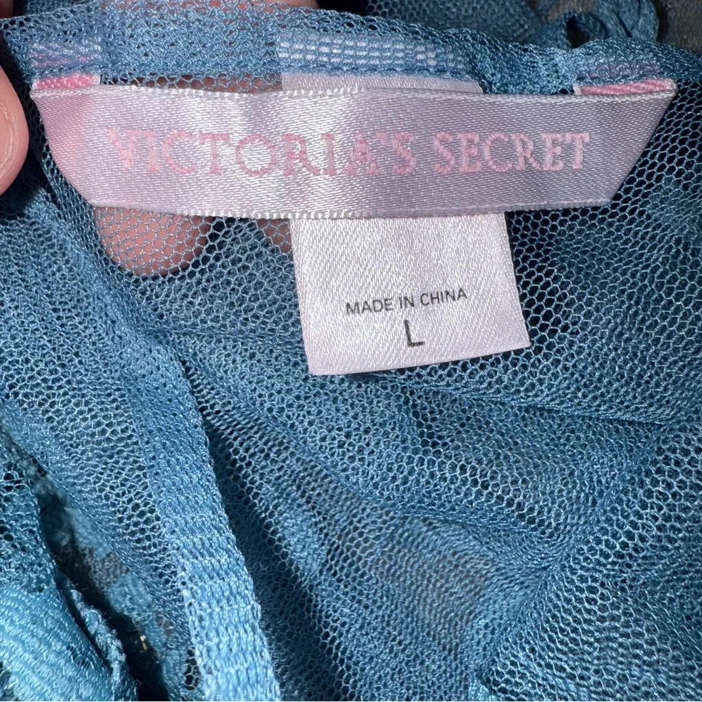 Victoria's Secret Sleeveless‎ Blue Mesh Lace Lingerie Chemise Sz L - Image 5
