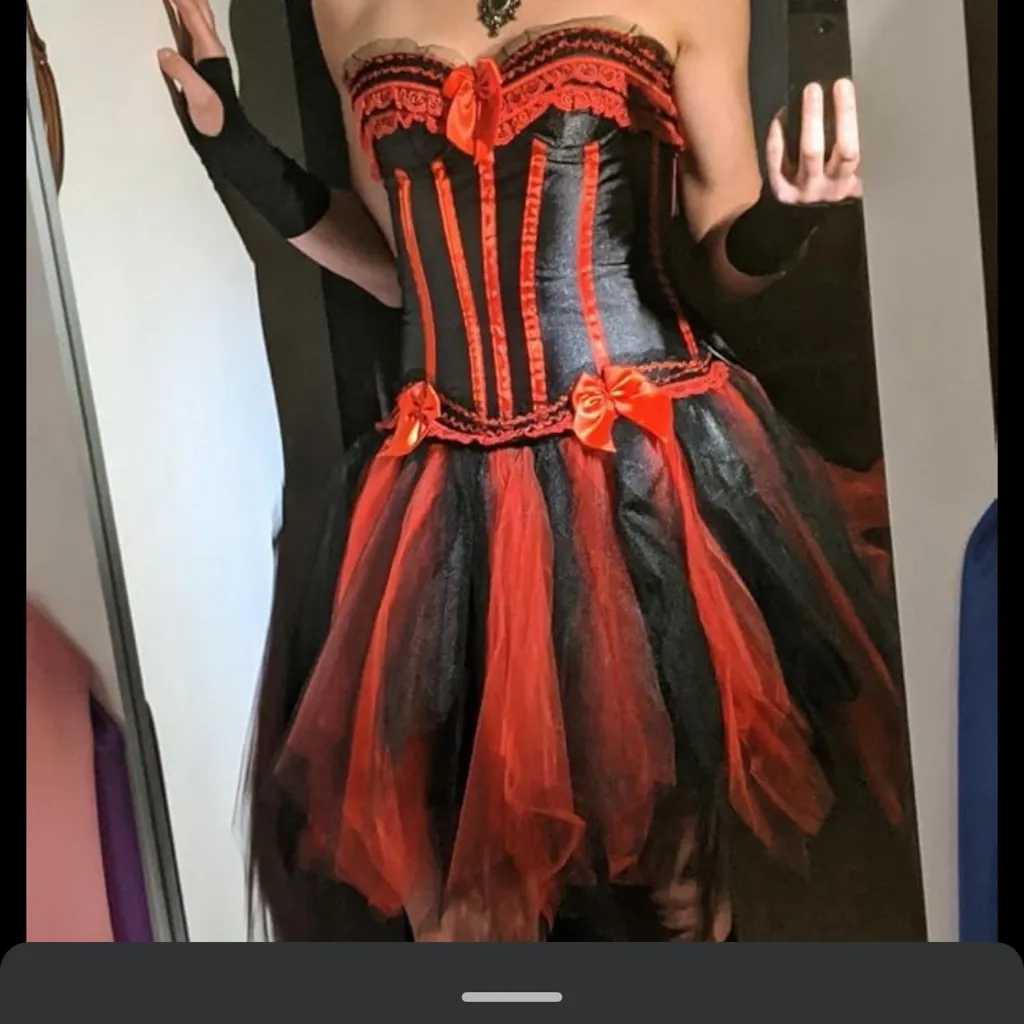 Black &Red Burlesque Moulin Rouge Corset Victorian Ren Faire Corsets Costume Top Red Size M - Image 2