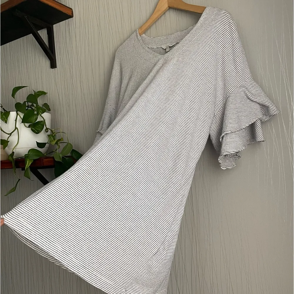 LUCKY BRAND Dress Women’s Medium Stripe Ruffle Bell Sleeve Knit Mini Shirt Dress - Image 5