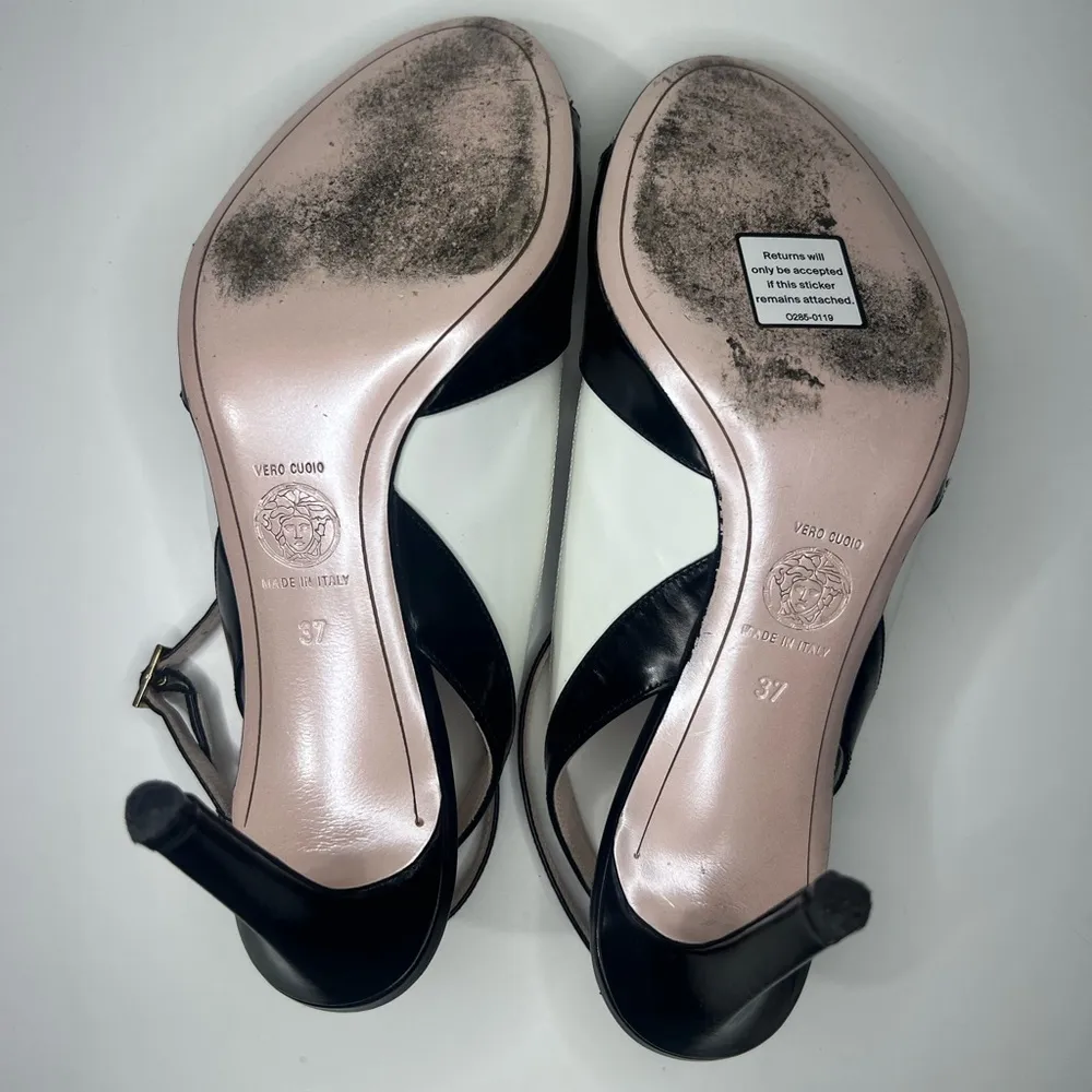 Versace Vintage Colorblock Medusa Insignia Logo Ankle Strap Leather Sandals - Image 12